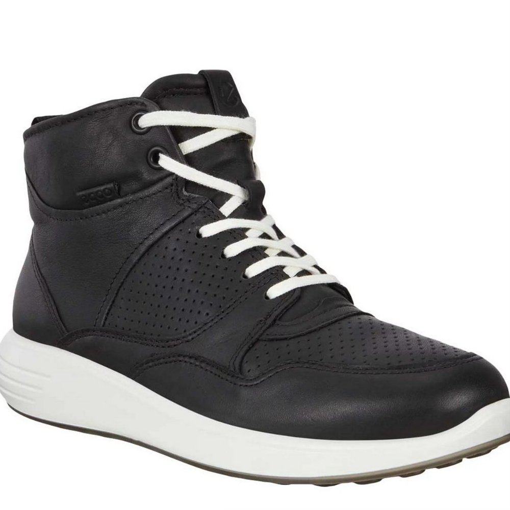ECCO Women's Soft 7 Runner Fashion High Top Sneaker Black Full Grain Leather Sz6